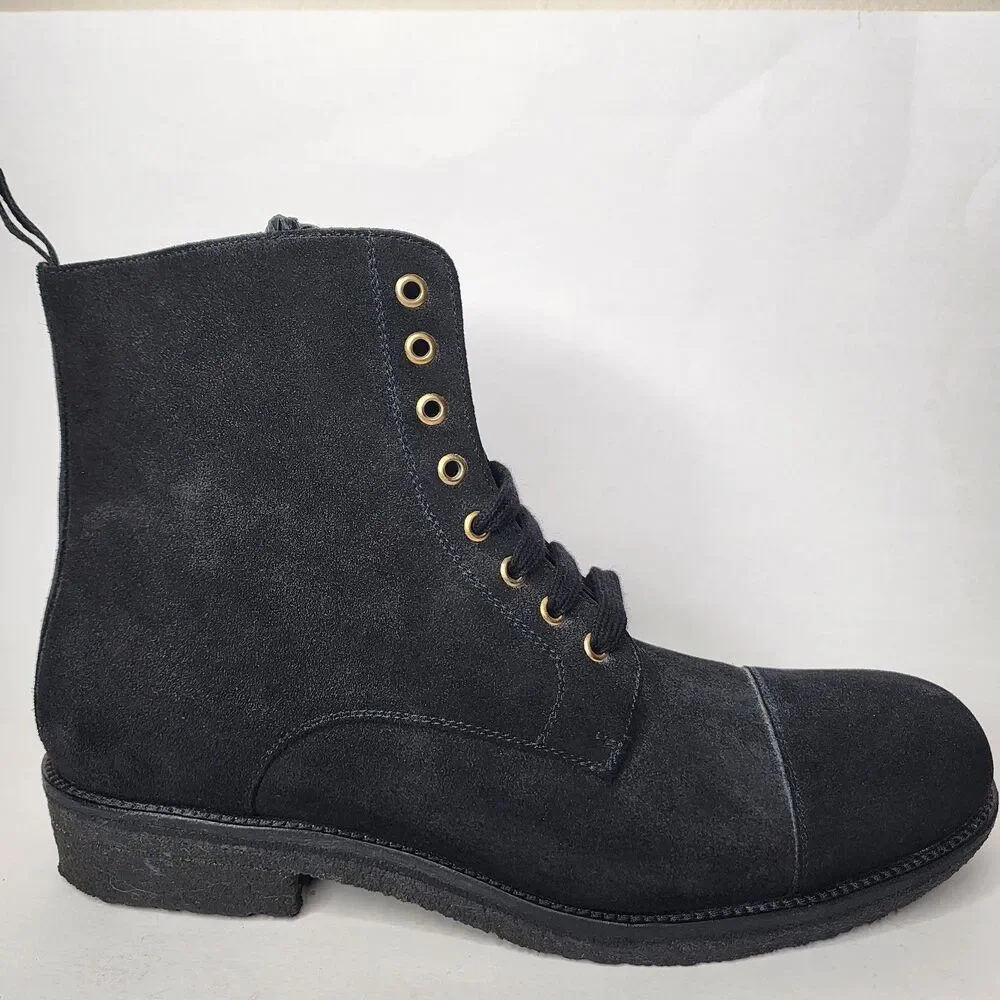 Oro Los Angeles Black Crepe Suede Cap Toe Combat Boots Mens Size 11